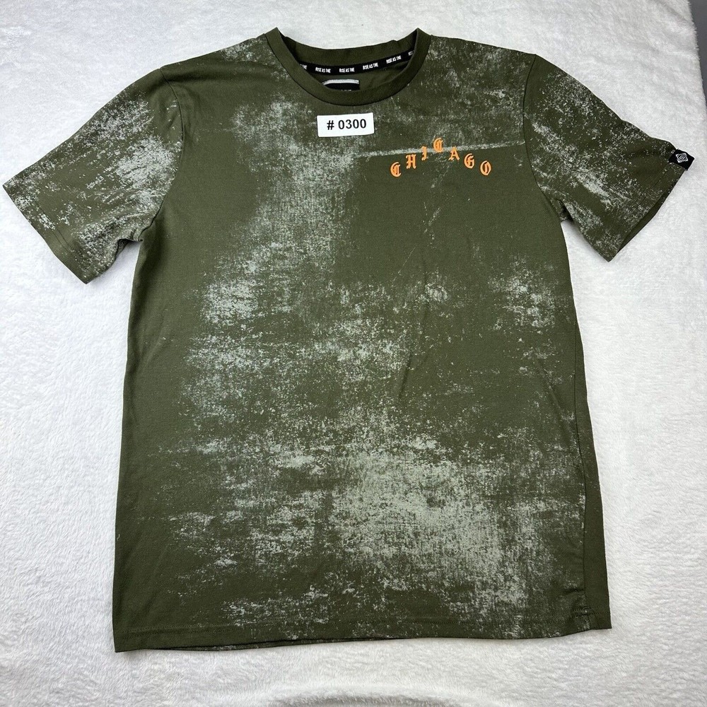 Rise As 1ne “CHICAGO” Men’s Camo Green Stone Wash T-Shirt - Small.